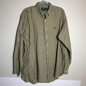 Ralph Lauren Shirt Men's Long Sleeve‎ Button Down Checkered Plaid 100% cotton